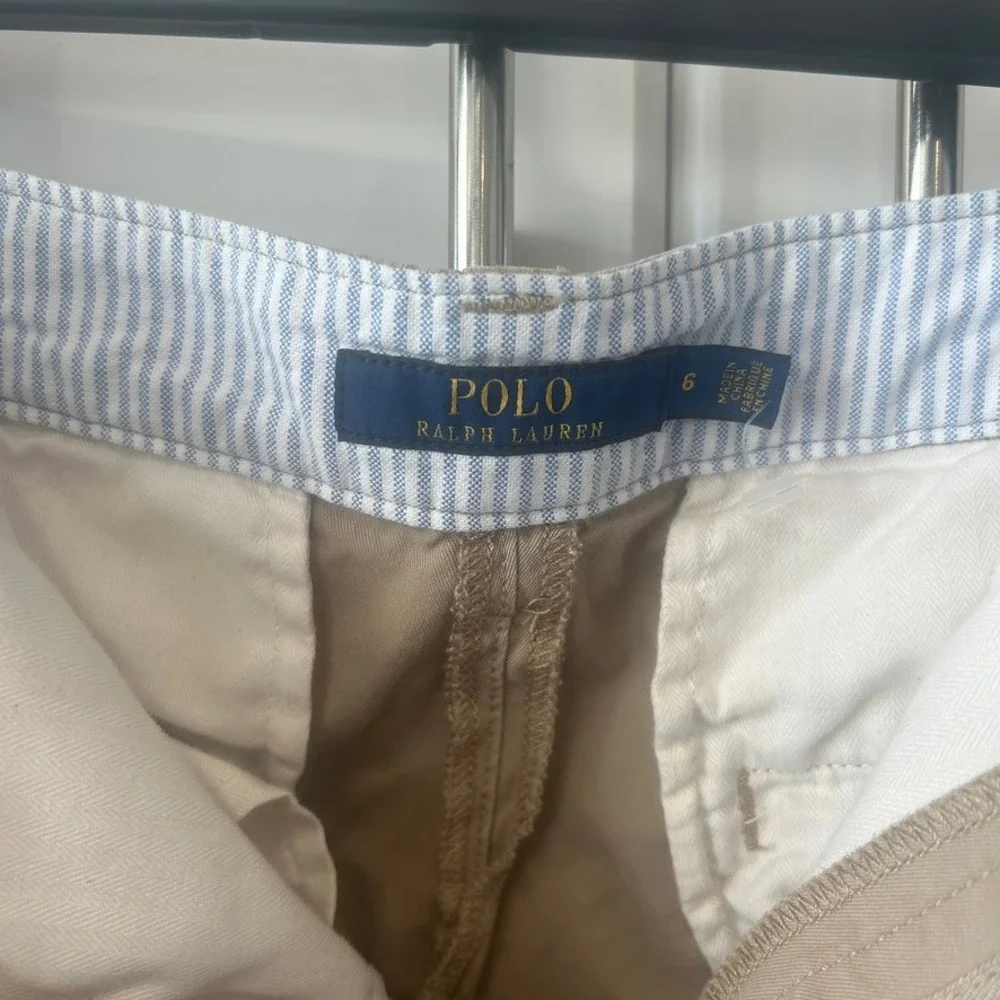 Polo Ralph Lauren Khaki Chino Pants Tan Slim Tapered Size 6 Blue Pony Logo